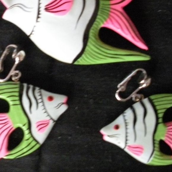 Earrings Pierced/Clip On + Matching Brooch Pin Tropical Fish Costume Jewelry NEW - Picture 6 of 8